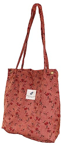 Anopo Cord Taschen Damen Groß Tote Bag mit Innertaschen Lässige Handtasche Umhängetasche Shopper Fashion Stofftasche für Alltag Büro Schulausflug Einkauf Rosa Rose