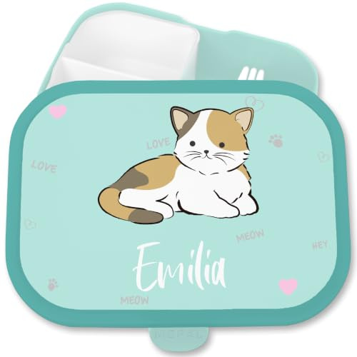 Brotdose Kinder Campus für Mepal - Süße Katze Katzen Cat Cats Mieze Miezekatze - 750 ml - Türkis - kindergartentag personalisierte lunchbox katzenmotiv pausenbox fächern schuldose mädchen