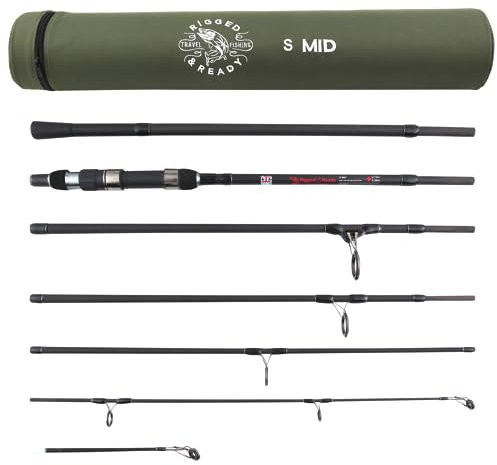 Rigged and Ready S MID Big Fish Hi-Carbon Reise-Angelrute. Kraftvolles Raubfisch-, Karpfen-, leichtes Meeres- und Süßwasserangeln + 2 Spitzen + Koffer. 320 cm (10,5') und 270 cm (8,85') Rutenoptionen