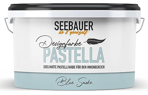 SEEBAUER diy Pastellfarbe PASTELLA Blau 2,5L (Blue Smoke) Edelmatte Wandfarbe Hellblau - Innenfarbe sehr hohe Deckkraft - Matt, Abwaschbar und Tropffrei