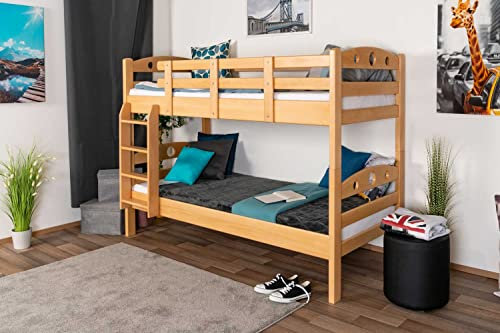 Etagenbett/Stockbett Easy Premium Line K19/n, Kopf- und Fußteil mit Löchern, Buche Vollholz massiv Natur - 90 x 190 cm (B x L), teilbar
