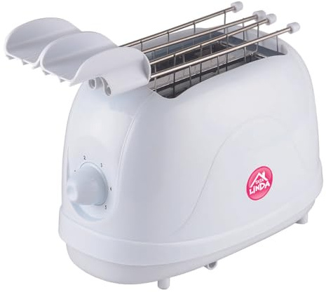TATA LINDA Tostapane Alfio, 650 W, 2 fessure, verticale, pinze acciaio inox, vassoio briciole, segnale sonoro, colore Bianco