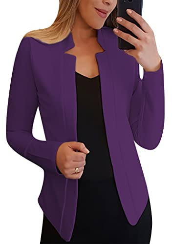OMZIN Women Long Sleeve Notched Lapel Blazer Open Front Jacket Work Office Blazer