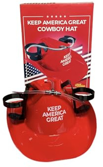 Fairly Odd Novelties 'Keep America Great' Cowboy Drinking Hat – Plastic Helmet with Straws, Adjustable Fit & Valve Control, Funny Gag Gift for Parties & White Elephant