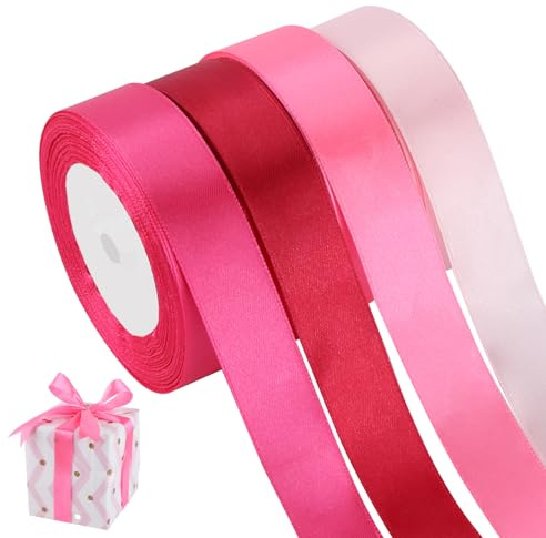 ZEFAN Presentsnöre, 4 rullar presentband – 88 m x 20 mm, satinband, band för bröllop, födelsedag, gåva, blomma (rosa)