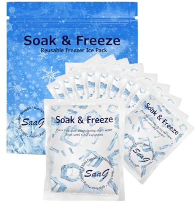 SaaG Soak & Freeze Dry Ice Packs for Cool Box - Pack of 5 or 10 for Lunch Box Travel Cool Box Camping - Suitable for Cooler bags Lunch Boxes - Keeps Food Fresh & Cool