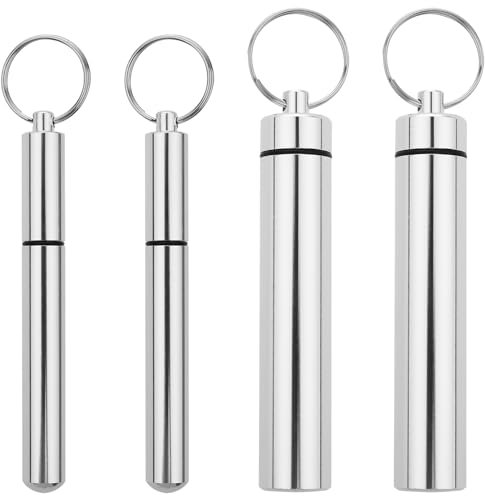 4 Stück Zahnstocherhalter Metall Zahnstocher Box tragbarer Zahnstocherspender mit Schlüsselanhänger Outdoor Zahnstocherbehälter für Reisen Picknick und Camping