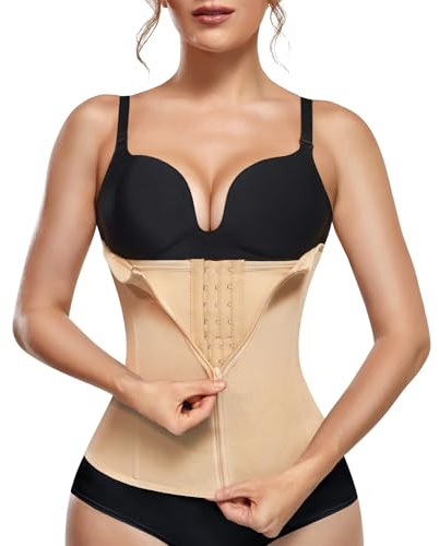 KUMAYES Korsett Damen Waist Trainer Cincher Korsage Taillenformer Bauchweggürtel Corsage Shapewear Damen bauchweg (Beige, XL)