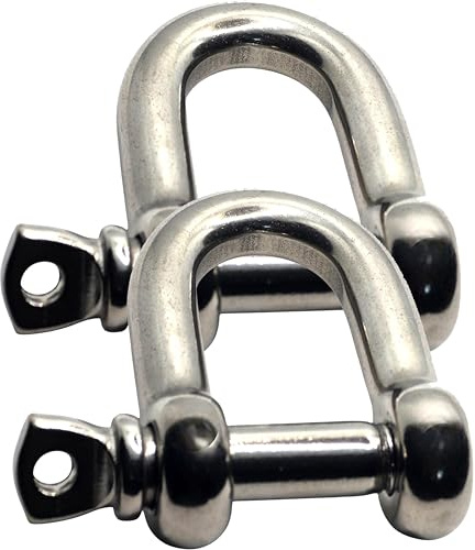 8mm D Shackle A4 316 Marine Grade Stainless – Pack of 2 | D-shape (chain shackle) with screw pin. Connects rope, chain, anchor, wire. Boat, sailing, rigging, deck, marine hardware.