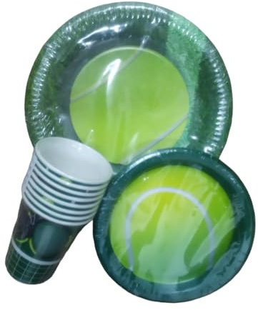 Lote de Vajillas Juveniles Tenis-Padel (32 Vasos, 32 Platos (23 cm) y 32 Platos (18 cm) .Detalles y Decoración para Fiestas de Cumpleaños, Halloween, Bodas, Bautizos, Comuniones. AB