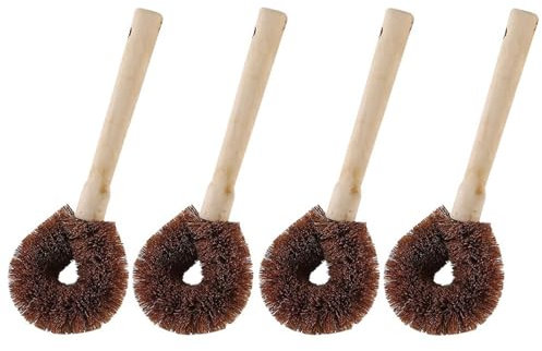 Bafnsiji Set of 4 Natural Coconut Fiber Brush, Natural Fibre Washing Up Brushes, Bottle Washing Brush, Kitchen Natural Cleaning Coconut Fibre Brush, Wooden Handle Cleaning Washing Brush