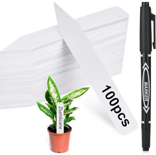 DOETYD 100 Pcs Plastic Plant Labels with 1 Pen Waterproof Potted Tags Reusable Vegetables Markers for Garden Outdoor Seed Herb Seedling