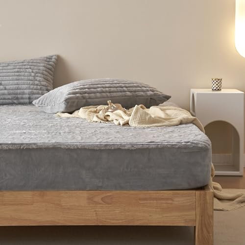 Generisch Plüschbettwäsche Cashmere Touch Spannbettlaken 200x220 + 30cm Flauschiges Fleece Winter-Spannbettlaken Cashmere Touch Flanellbettlaken für Boxspringbett-Topper-Matratze weiß