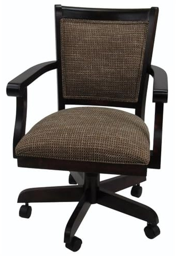 Pemberly Row Swivel Wood Dining Caster Chair, 37 H x 24 W x 25 D, Checkered Walnut Finish, Adjustable Height, Tilt, Foam Padding, Twin Wheel Casters, Versatile Kitchen or Dining Room Seating