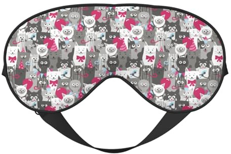 Schlafmaske, Augenmasken für Schlaf, Schlafmasken für Damen und Herren, Verdunkelungs-Augenabdeckungen für Reisen/Schlafen, lustige Cartoon-Katze, graue Augenmaske