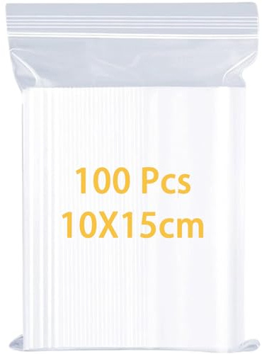 100 Clear Reusable 10x15cm Zip Lock Resealable Grip Seal Bags - Small Food Storage Ziploc Bags for Jewellery, Medicine, Cookies, and Sweets