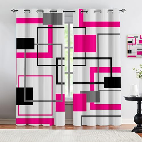 Mid-Century Modern Vorhang Wärmeisolierend 2Er Set, Abstrakte Linien Blickdichte Gardinen, Thermo Vorhänge Für Schlafzimmer Wohnzimmer Kinderzimmer Küche Fensterdekoration 2 x 70B x 160H cm
