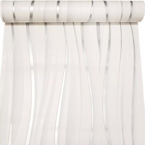 SOPHIE LAURENCE White & Silver Wave Textured Effect Wallpaper – Quality Paper, Washable, 0.53m x 0.53m Sample, Modern Metallic Finish for Any Room