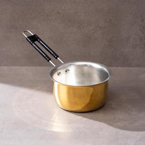 Brass Saucepan for Tea | Small Milk Pan/Tea Pan | 100% Pure Brass & Non-Toxic Cookware with Ayurvedic Health Benefits (2 litres)