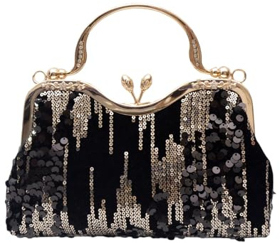 CORIOS Sac de Soirée en Paillettes pour Femme Velours Embrayage Sac en Strass à la Main Sacs D'épaule de Mariée Diamond Sac à Bandoulière Élégant Sacs Fourre-Tout Vintage Pochette Portefeuille Noir