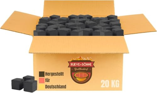 RUEVE&SÖHNE - 20 KG BBQ Grillkohle 26er | Naturkohle aus Kokosnussschalen m