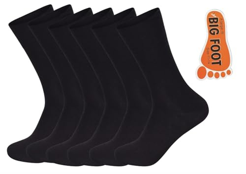 ARG 6 Pairs Men's Big Foot Diabetic & Circulatory Socks, Loose Top, Non-Elastic, Cotton Rich, Soft Top, Size UK 11-14 EU 45-49 (UK, Numeric, 11, 14, Plus, Regular, Black)
