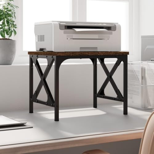 Hovothy Druckerständer Druckerregal Mobiler Druckerständer Regal für Drucker Druckertisch Holz Büromöbel Fax-Aktenvernichter Regal Druckerhalter Braun Eichen-Optik 40x30x31 cm Holzwerkstoff, Metall