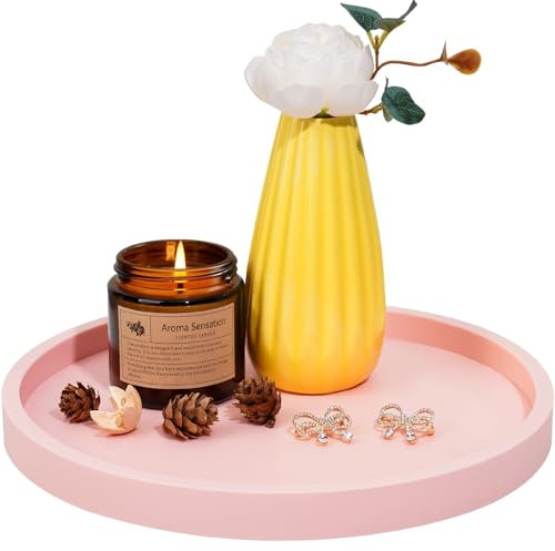 NiHome Thickened Silicone Vanity Organizer Tray for Bathroom Accessories, Kitchen Countertop, Living Room Decor, Multipurpose Shatter-Resistant Round Tray Decor for Candle, Perfume, Soap, Plant (Pink)