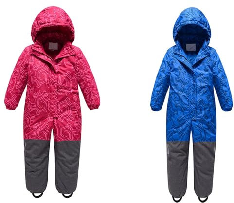 Generisch Meine ellung anzeigen, Schneeanzug Baby Kinder Jungen Verdickt Skianzug Mädchen Unisex Warm Schneeoverall mit Abnehmbarer Kapuze und Taschen Skioverall Wasserdicht und Winddicht Winteranzug