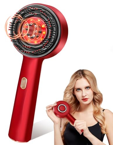 Brosse Massage Cuir Chevelu,Masseur Tete Cheveux,Masseur électrique du cuir chevelu,peigne électrique portable de massage du cuir chevelu et des cheveux,Pour les hommes et les femmes,Rouge