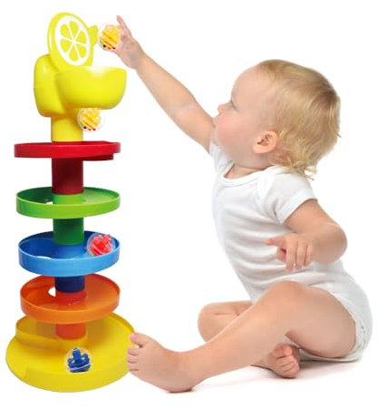 WEofferwhatYOUwant Potty Ball Drop Toy – 9-Piece Montessori STEM Set for Toddlers 9M+ with Lemon Toilet Topper, Stackable Ramps & Rattle Balls | Potty Training Aid, Educational & Sensory Learning Toy