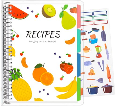 BLESWIN Libro di Ricette - Ricettario da Scrivere le Proprie Ricette, Raccoglitore di Ricette di Famiglia con Divisori, Diario di Cucina Vuoto Personalizzato, Quaderno di Ricette di Famiglia Vuoto