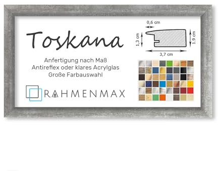 RahmenMax® Toskana Bilderrahmen Bildmaß 40x100 cm zum Aufhängen/Maßanfertigung möglich/MDF Posterrahmen in Eisen gewischt mit Acrylglas Antireflex/Puzzle Rahmen