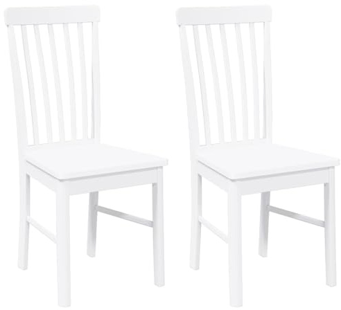 vidaXL Chaises à Manger Coussins 2 pcs Blanc Bois Massif Caoutchouc, Chaise à dîner, Chaise, Chaise de Salon, chaises à dîner, Chaise de Cuisine