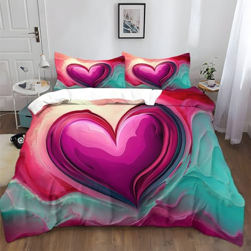 Generico Bedding Set Copripiumino 220x230cm 3D Stampa Sfondo A Forma Di Cuore Morbida Microfibra Ipoallergenico Biancheria da Letto Set 3 Pezzi con Chiusura a Cerniera e 2 federe Cuscino