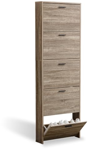 CATAVANA Scarpiera salvaspazio slim 60 cm in legno chiaro, scarpiera da ingresso con 5 ante, scarpiera 15 paia, design moderno alto e stretto, ideale come portascarpe ingresso