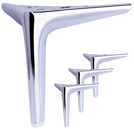 Anterrific 18 cm/7 inch Shiny Silver Furniture Legs, Metal Legs for Furniture Set of 4, DIY Replacement for Sofa, Cabinet, Ottoman, Table, Night stand and Dresser Legs (Shiny Silver, 18 cm)