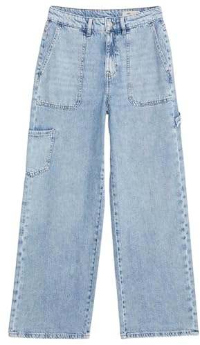 EX M&S Womens Relaxed High Waisted Carpenter Wide Leg Jeans Marks and Spencer Ladies Denim Pants Light Blue 8 Short