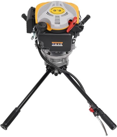 4 Stroke Post Hole Digging Machine 173CC 8hp Two Man Earth Digging Machine Heavy Duty Petrol Earth Auger Kit with 4 Handles and Tool Kit, 115*60*56cm, Black