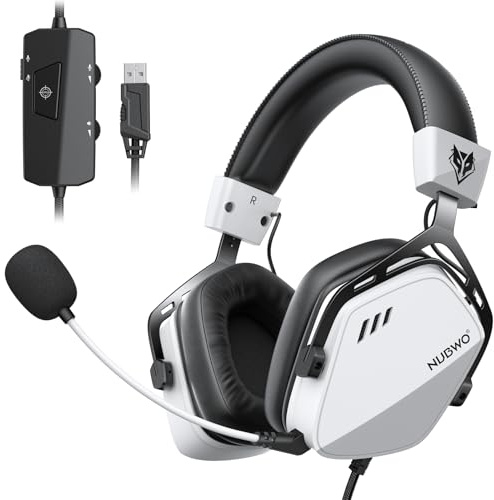 NUBWO HG03 Casque Gaming USB A avec Son Surround 7.1 et Mode FPS, Casque Filaire avec Micro Antibruit, Design Confortable pour PC et Ordinateur Portable - Blanc