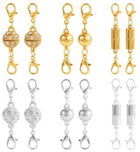 12st Magnetiska Smyckeslås med Kula & Cylindriska Kontakter, Legering Låsbara Halskedjelås Magnetiska Smyckeslås för Halsband Armband (Guld & Silver)