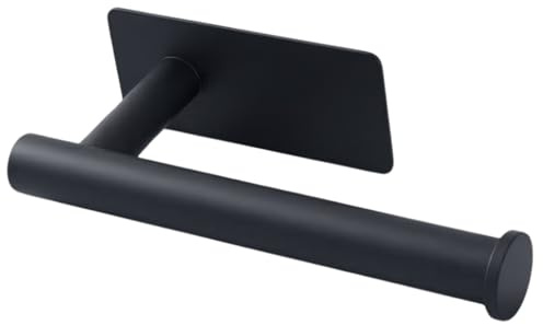 Sherlam Self Adhesive Toilet Roll Holder Rust Free Waterproof SUS 304 Stainless Steel Toilet Roll Holder Stick on No Drill Bathroom Loo Toiletroll Holder - Rectangular (Black)