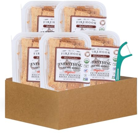 Assorted Crackers Variety Pack – 6x Cracker Everything Snack Bx - 5.5OZ Bundle with Floss Picks Dental 40Pc – Organic Crackers and Mint Floss Picks for Easy Cleaning After Snacks – Gift Set (7 Items)