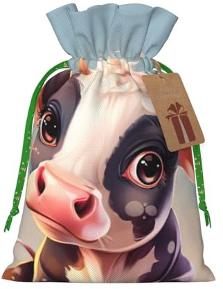 Bolsas de regalo con cordón de Navidad con estampado de vaca, saco festivo de Navidad, fiesta de cumpleaños, embalaje de regalo