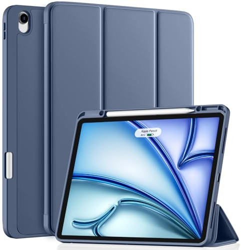 Vobafe Hülle für iPad Air 13 Zoll M4 2026 / M3 2025 / M2 2024 | mit Stifthalter, Dreifaltiger Ständer-Schutzcover, TPU Flexible Rückseite, Auto Wachen/Schlafen, Blaugrau