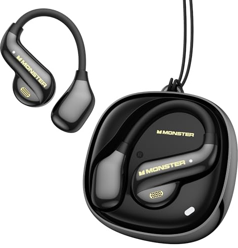 Monster Open Ear AC390 Headphones, Open Ear Earbuds with Stereo Sound, Bluetooth 6.0, 24H Playtime, IPX5 Waterproof, Rotating Charging Case with Lanyard, Ultra-Light for Outdoor Sport