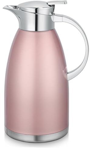 2L (70 oz) Edelstahl-Kaffeekanne, Doppelwandige mit Vakuumisolierung Isolierkanne mit ergonomischem Griff für Kaffee, Tee & Wasser, hält Getränke lange heiß und kalt, auslaufsicher (Rosa)