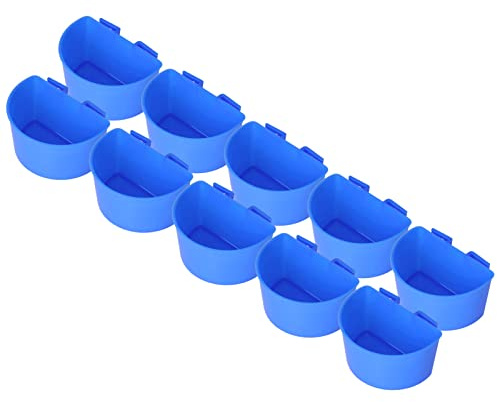 KIMISS Gobelets pour Cage à Oiseaux pour Nourrir Les Pigeons – 10 Gobelets d'alimentation pour Pigeons en Plastique Sûr à Suspendre avec Design en Demi-Cercle – Fournitures d'arrosage pour (Blue)