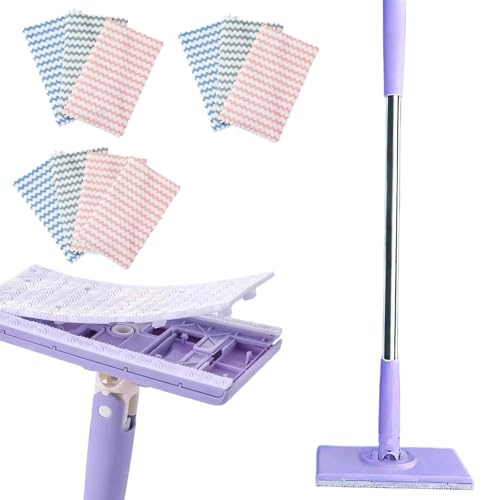 Snap-Griff Mini-Mopp, Automatischer Stoffklammer-Lazy-Mopp, 360° Drehbare Nass- und Trockenmops mit 10 Tüchern, Berührungsfreies Wechseln der Tücher for Küche, Bad, Hauswand