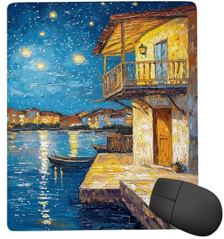 Mouse Pad Starry Sky Village, Small Mouse Mat 42 x 35 cm with Non-Slip Rubber Base, Waterproof Mousepad, Gaming Mousemat for Women Kids Men Laptops Keyboard Tray Home Traveling Office Accessories d877